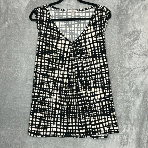 Roz & Ali 2X Shirt Top Black Tan Geometric Sleeveless V Neck Stretch Womens - Picture 1 of 7